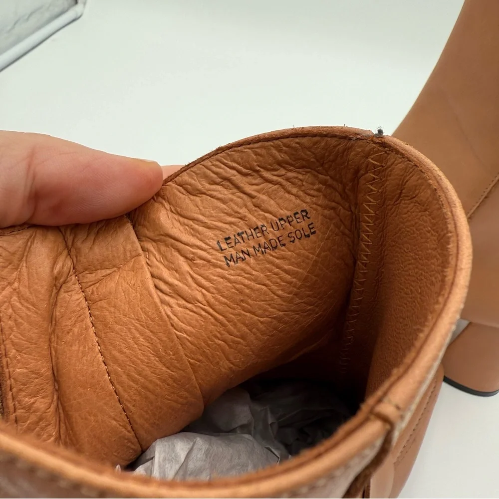 Angel‎ Alarcon Square Toe Chunky Block Heeled Ankle Boots Booties Camel 8 NWOT